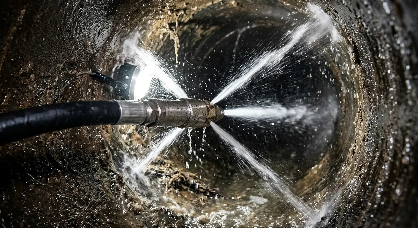 High-pressure hydro jetting nozzle cleaning sewer pipe for Sewer Cleanout in Rome
